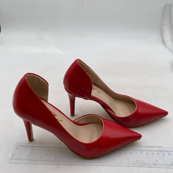 FOWT Red Slip on Classic Pointed Toe Pumps High Heel D'orsays Office Formal Shoe - Picture 4 of 8